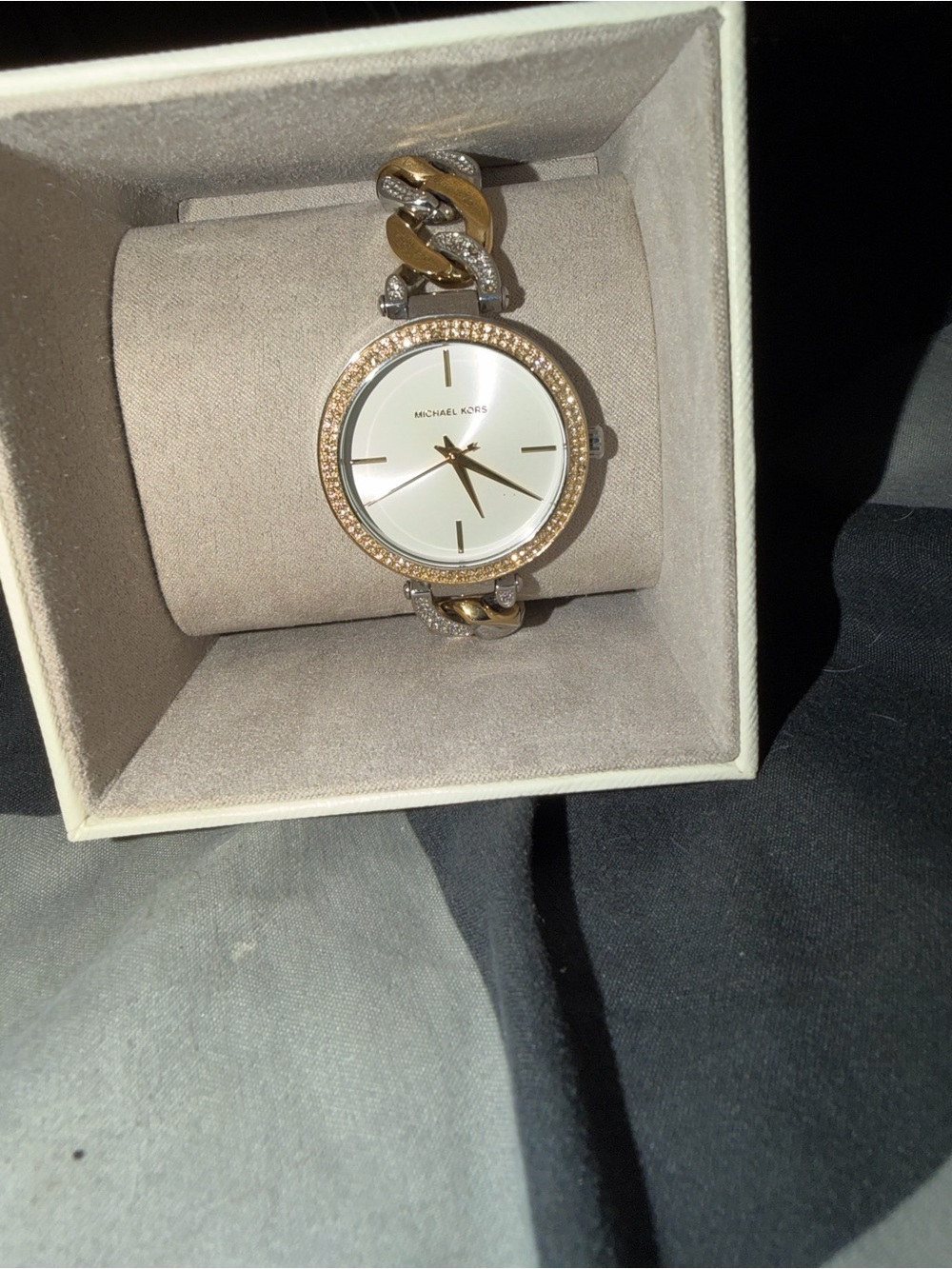 Michael Kors Two-Tone Gold and Silver Chain-Link Crystal Bezel Watch